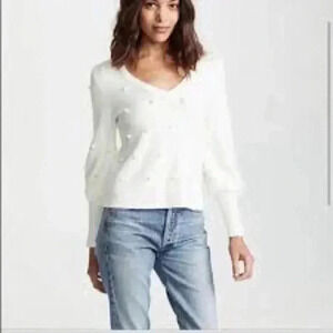 Madewell Bobble Dashwood Ivory Pom Pom V neck long sleeve sweater L